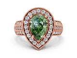 Rose gold Fancy Green Pear Cut Halo Diamond Engagement Ring with Pave Split Shank and Four-Prong Setting