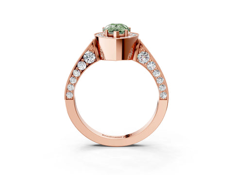 Rose gold Fancy Green Pear Cut Halo Diamond Engagement Ring with Split Shank Band and Four-Prong Setting_3