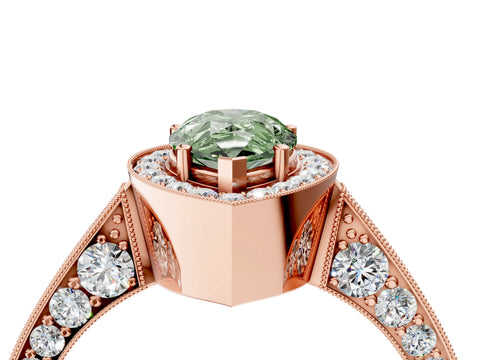 Rose gold Fancy Green Pear Cut Halo Diamond Engagement Ring with Split Shank Band and Four-Prong Setting_4