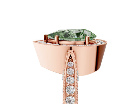 Rose gold Fancy Green Pear Cut Halo Diamond Engagement Ring with Split Shank Band and Four-Prong Setting_5