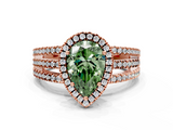 Rose gold Fancy Green Pear  Cut Halo Diamond Engagement Ring with Split Shank and Four-Prong Setting_53