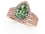 Rose gold Fancy Green Pear  Cut Halo Diamond Engagement Ring with Split Shank and Four-Prong Setting_54