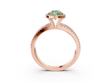Rose gold Fancy Green Pear  Cut Halo Diamond Engagement Ring with Split Shank and Four-Prong Setting_56