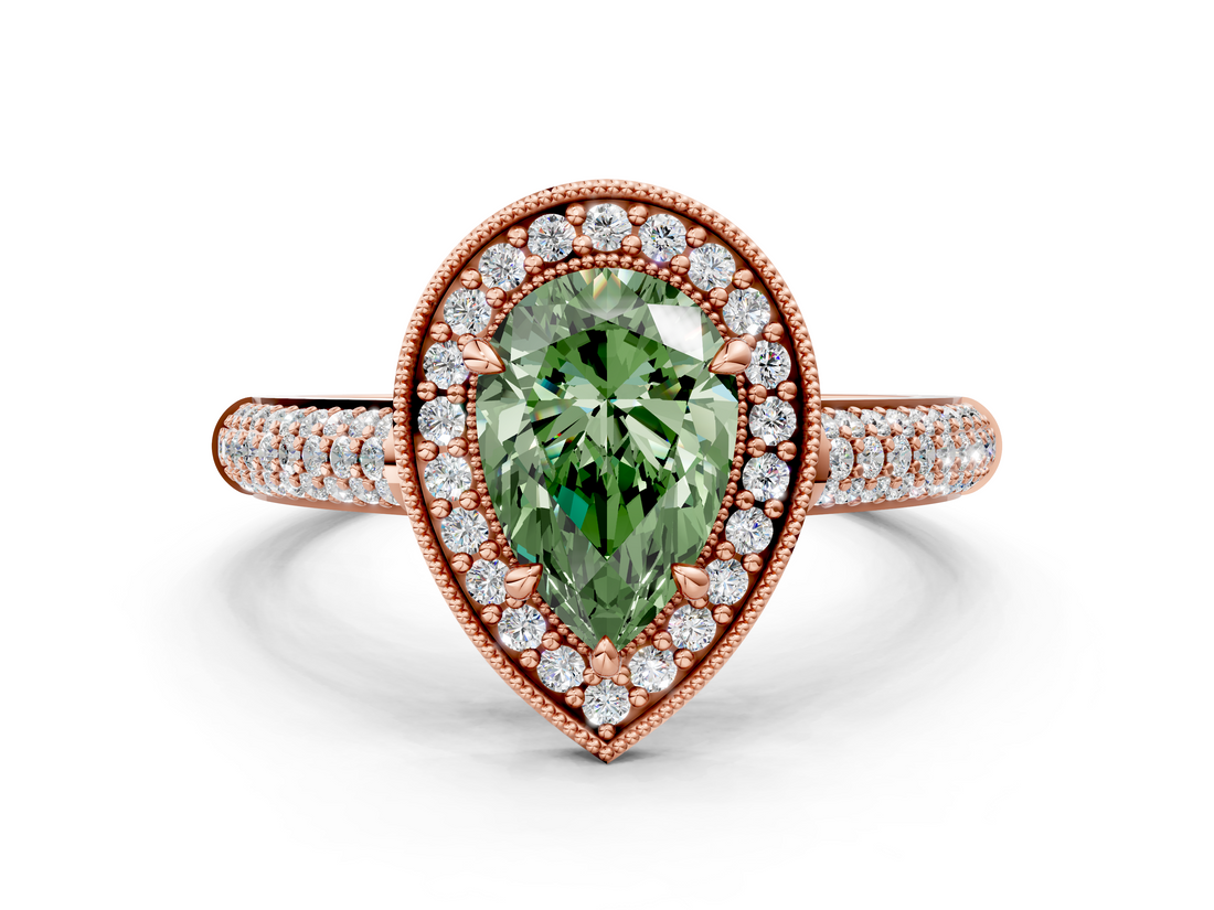 Rose gold Fancy Green Pear  Cut Halo Diamond Pave Band with Four-Prong Setting_37