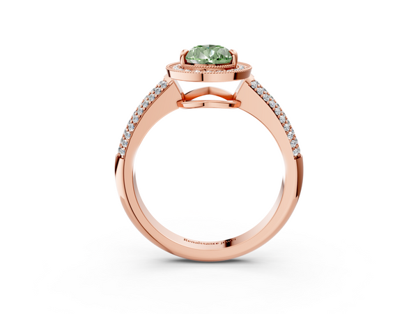 Rose gold Fancy Green Pear  Cut Halo Diamond Pave Band with Four-Prong Setting