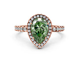 Rose gold Fancy Green Pear Cut Halo Diamond Pave Band with Prong Setting