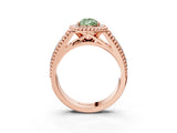 Rose gold Fancy Green Pear Cut Halo Diamond Ring with Beaded Split Shank and Four-Prong Setting_3