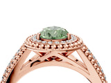 Rose gold Fancy Green Pear Cut Halo Diamond Ring with Beaded Split Shank and Four-Prong Setting_4