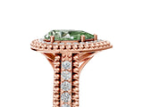 Rose gold Fancy Green Pear Cut Halo Diamond Ring with Beaded Split Shank and Four-Prong Setting_5