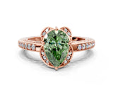 Rose gold Fancy Green Pear  Cut Halo Diamond Ring with Channel Set Band and Four-Prong Setting_32