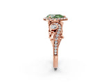 Rose gold Fancy Green Pear Cut Halo Diamond Ring with Milgrain and Bezel Accents on a Split Shank Band_14