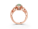 Rose gold Fancy Green Pear Cut Halo Diamond Ring with Milgrain and Bezel Accents on a Split Shank Band_15