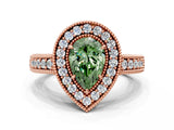 Rose gold Fancy Green Pear  Cut Halo Diamond Ring with Pavé Band and Four-Prong Setting_70