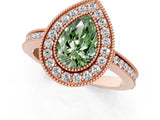 Rose gold Fancy Green Pear  Cut Halo Diamond Ring with Pavé Band and Milgrain Prong Setting_26