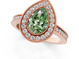 Rose gold Fancy Green Pear  Cut Halo Diamond Ring with Pavé Band and Milgrain Prong Setting_38