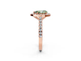 Rose gold Fancy Green Pear Cut Halo Diamond Ring with Pavé Band and Three-Prong Setting_2