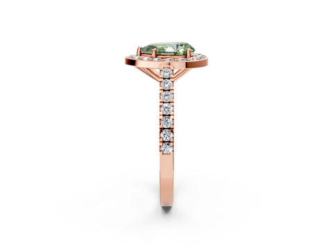 Rose gold Fancy Green Pear Cut Halo Diamond Ring with Pavé Band and Three-Prong Setting_2