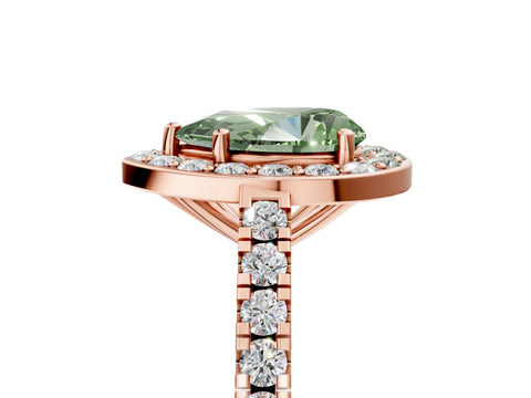 Rose gold Fancy Green Pear Cut Halo Diamond Ring with Pavé Band and Three-Prong Setting_5