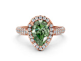 Rose gold Fancy Green Pear Cut Halo Diamond Ring with Pavé Band