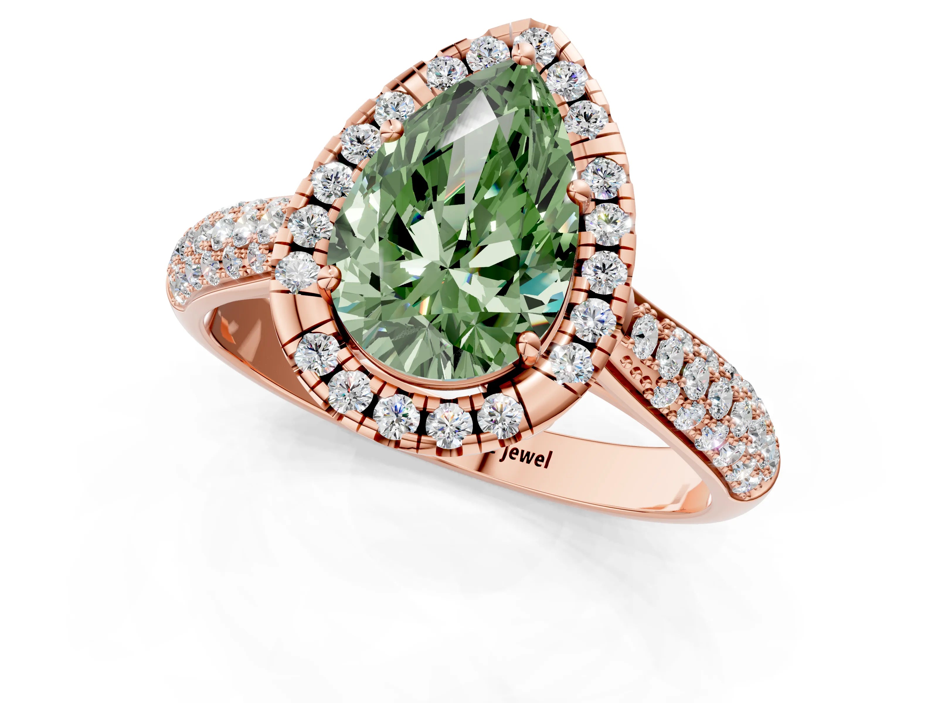Rose gold Fancy Green Pear Cut Halo Diamond Ring with Pavé Band_1