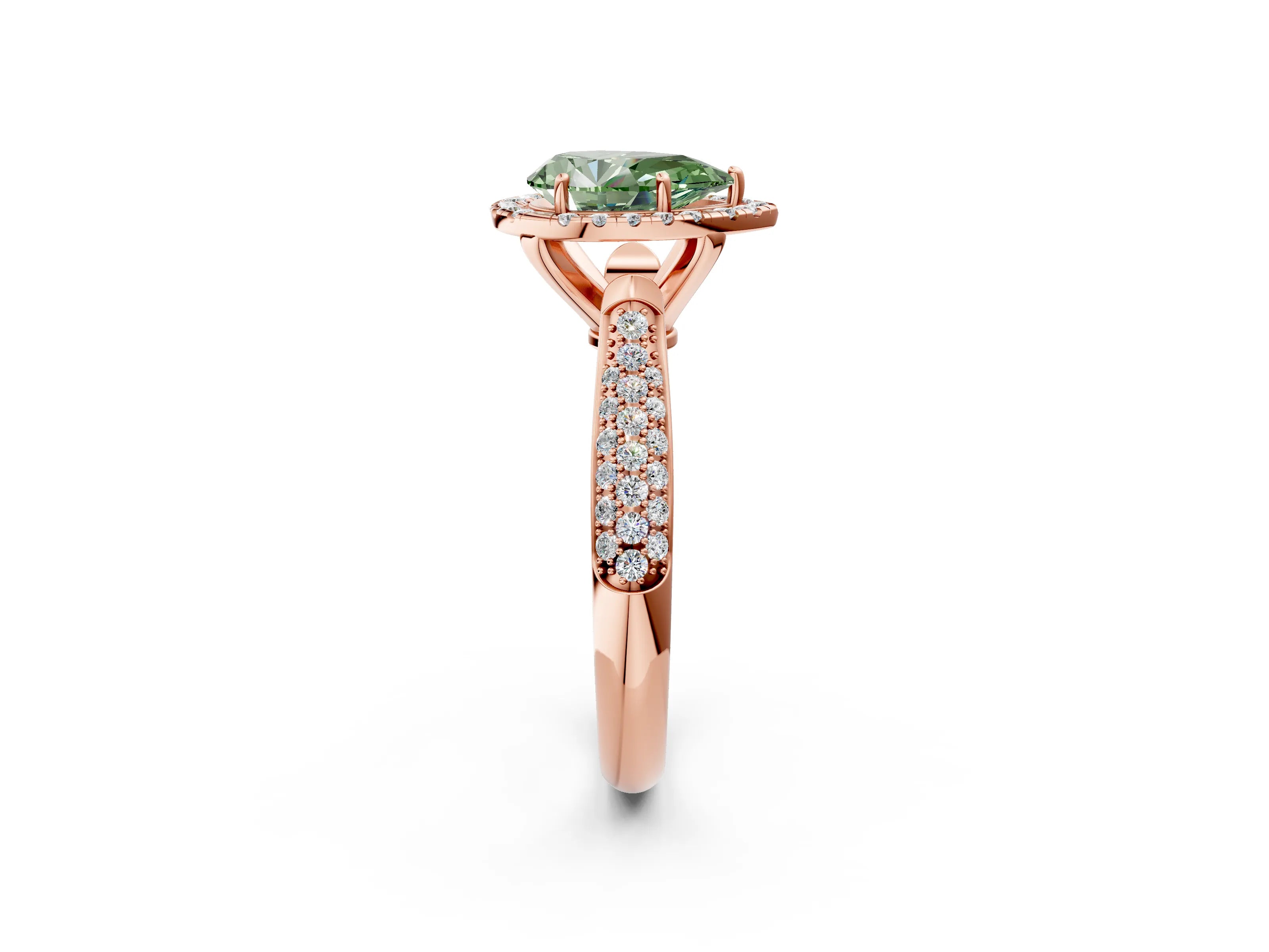 Rose gold Fancy Green Pear Cut Halo Diamond Ring with Pavé Band_2