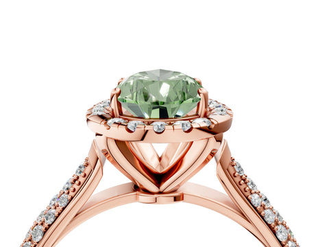 Rose gold Fancy Green Pear Cut Halo Diamond Ring with Pavé Band_4