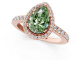 Rose gold Fancy Green Pear  Cut Halo Diamond Ring with Pave Band and Four-Prong Setting_25
