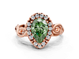 Rose gold Fancy Green Pear  Cut Halo Diamond Ring with Scrollwork Band and Four-Prong Setting_72