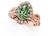 Rose gold Fancy Green Pear  Cut Halo Diamond Ring with Scrollwork Band and Four-Prong Setting_73
