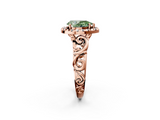 Rose gold Fancy Green Pear  Cut Halo Diamond Ring with Scrollwork Band and Four-Prong Setting_74