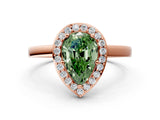 Rose gold Fancy Green Pear Cut Halo Diamond Ring with Solitaire Band and Prong Setting
