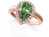 Rose gold Fancy Green Pear Cut Halo Diamond Ring with Solitaire Band and Prong Setting_1
