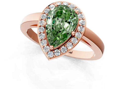 Rose gold Fancy Green Pear Cut Halo Diamond Ring with Solitaire Band and Prong Setting_1