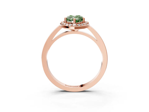 Rose gold Fancy Green Pear Cut Halo Diamond Ring with Solitaire Band and Prong Setting_3