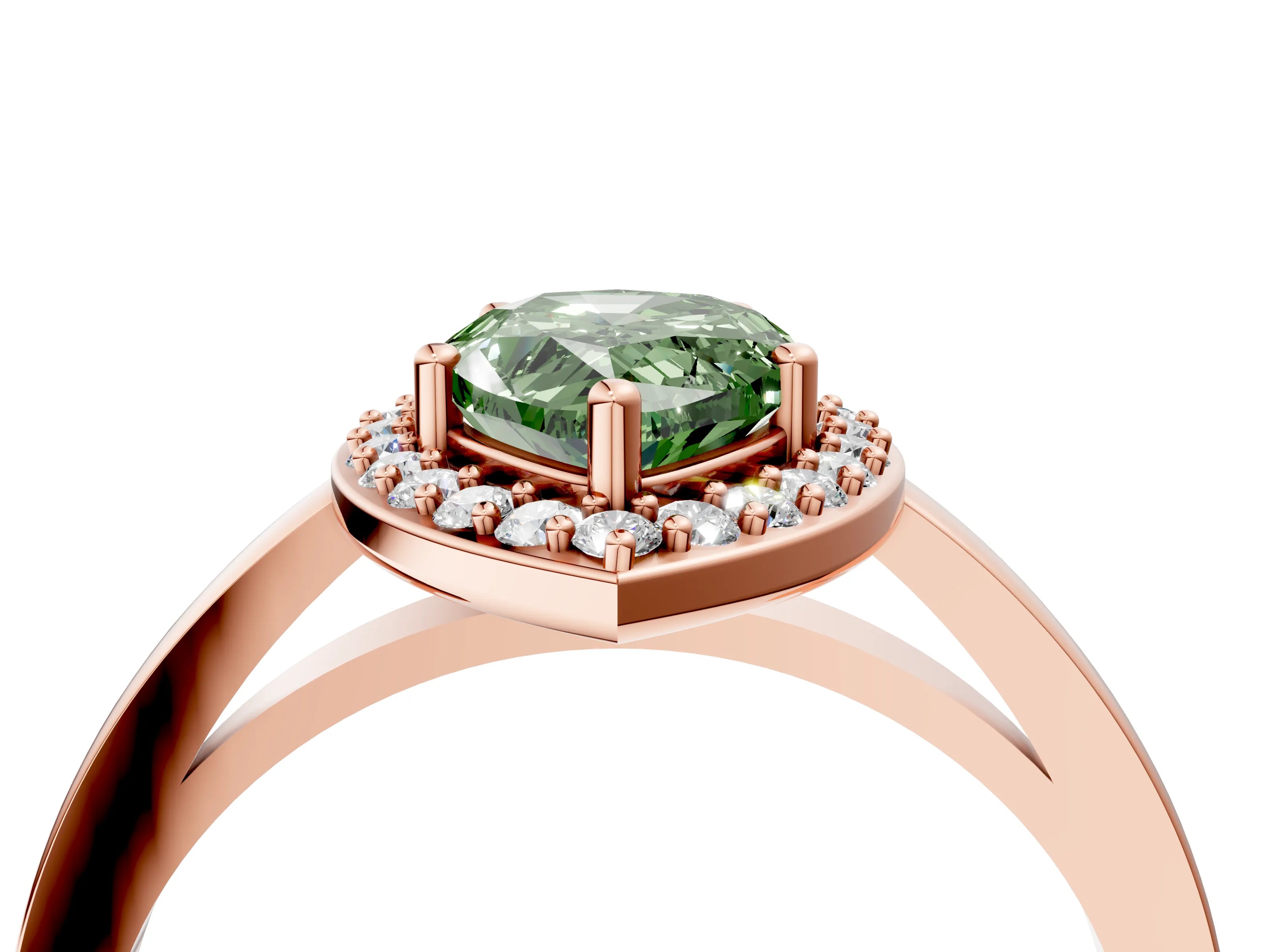 Rose gold Fancy Green Pear Cut Halo Diamond Ring with Solitaire Band and Prong Setting_4