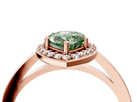 Rose gold Fancy Green Pear Cut Halo Diamond Ring with Solitaire Band and Prong Setting_4