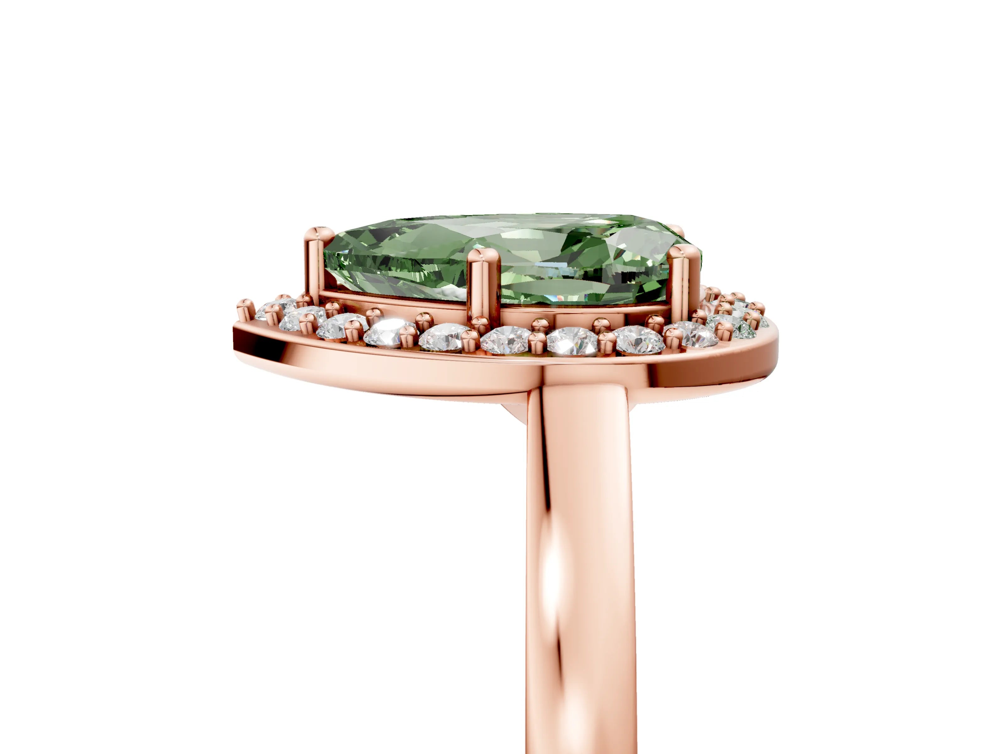 Rose gold Fancy Green Pear Cut Halo Diamond Ring with Solitaire Band and Prong Setting_5