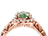 Rose gold Fancy Green Pear Cut Halo Diamond Solitaire with Filigree Band and Four-Prong Setting_4