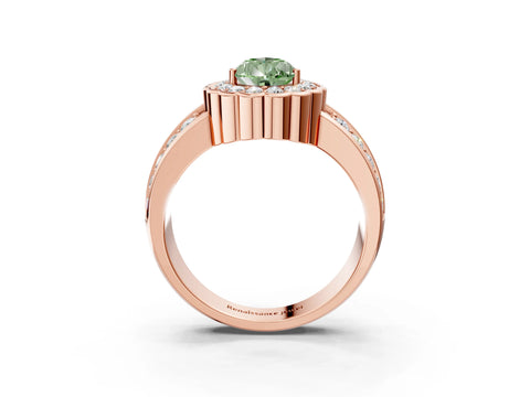 Rose gold Fancy Green Pear Cut Halo Diamond Split Shank Ring with Scalloped Prong Setting_3
