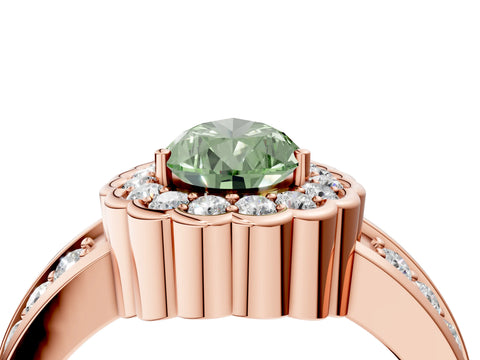 Rose gold Fancy Green Pear Cut Halo Diamond Split Shank Ring with Scalloped Prong Setting_4