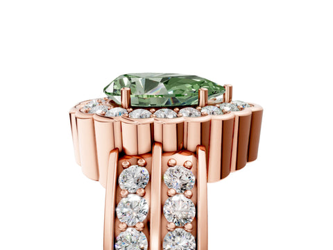 Rose gold Fancy Green Pear Cut Halo Diamond Split Shank Ring with Scalloped Prong Setting_5