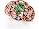 Rose gold Fancy Green Pear Cut Halo Milgrain Diamond Engagement Ring with Leaf Band and Four-Prong Setting_1