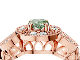 Rose gold Fancy Green Pear Cut Halo Milgrain Diamond Engagement Ring with Leaf Band and Four-Prong Setting_4
