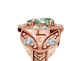 Rose gold Fancy Green Pear Cut Halo Milgrain Diamond Engagement Ring with Leaf Band and Four-Prong Setting_5