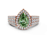 Rose gold Fancy Green Pear Cut Halo Pavé Diamond Engagement Ring with Split Shank and Four-Prong Setting_3