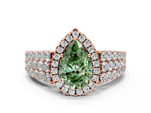 Rose gold Fancy Green Pear Cut Halo Pavé Diamond Engagement Ring with Split Shank and Four-Prong Setting_3