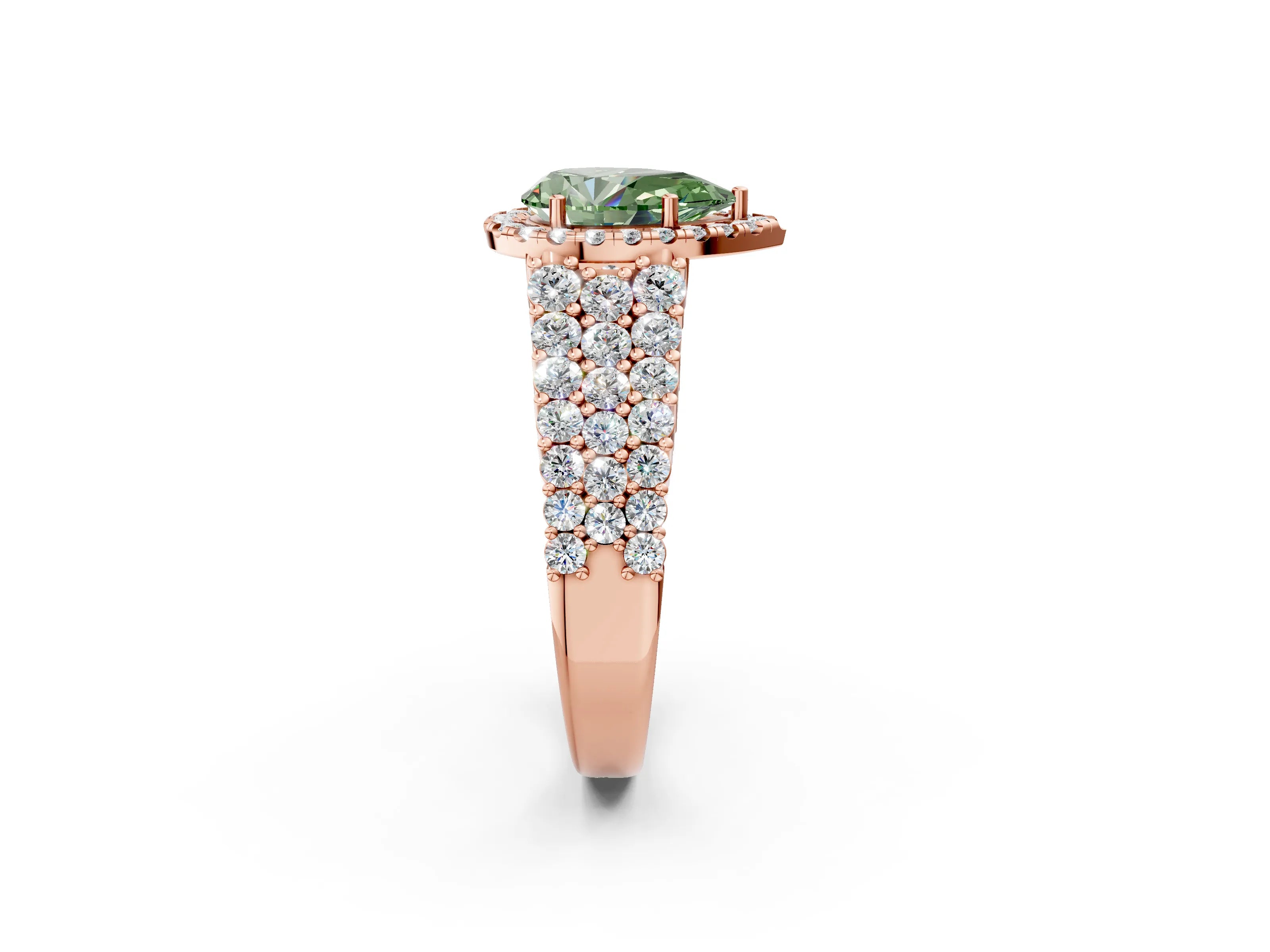 Rose gold Fancy Green Pear Cut Halo Pavé Diamond Engagement Ring with Split Shank and Four-Prong Setting_5