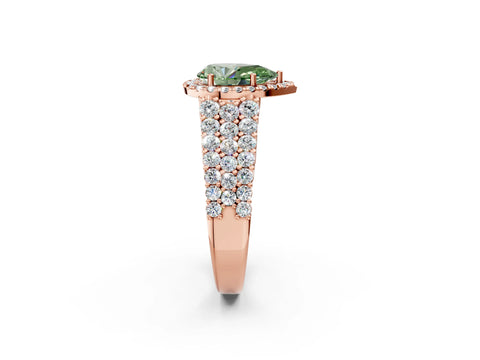 Rose gold Fancy Green Pear Cut Halo Pavé Diamond Engagement Ring with Split Shank and Four-Prong Setting_5