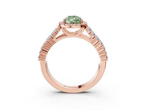 Rose gold Fancy Green Pear Cut Halo Pavé Diamond Engagement Ring with Split Shank and Four-Prong Setting_6
