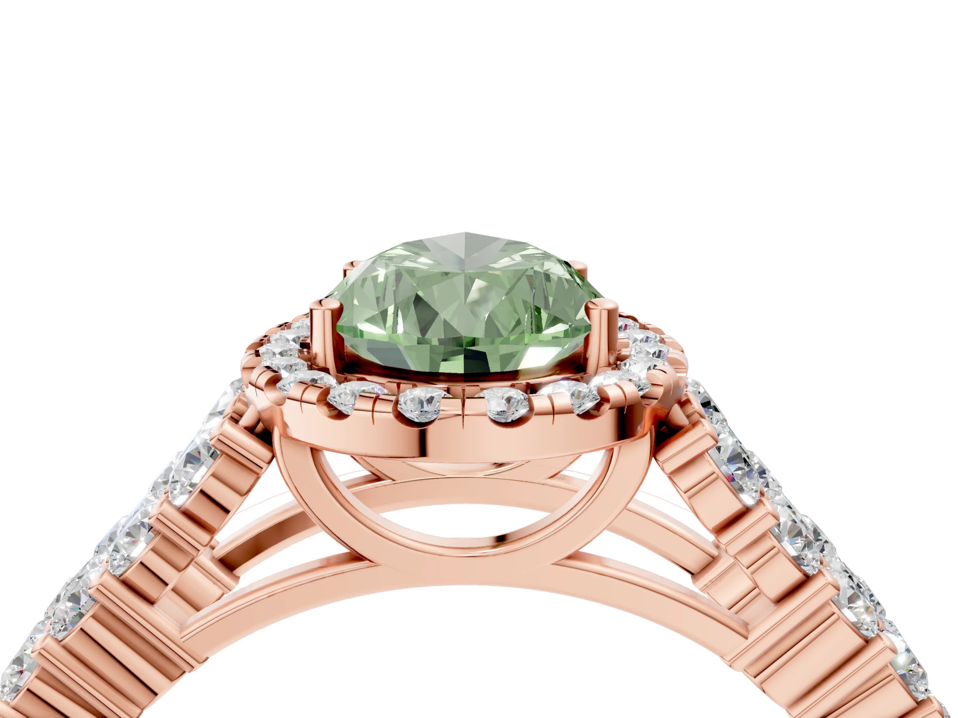 Rose gold Fancy Green Pear Cut Halo Pavé Diamond Engagement Ring with Split Shank and Four-Prong Setting_7